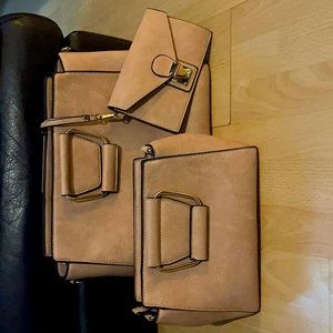 Pale pink arm purse, inside a hand bag and clutch